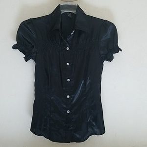 Black Sateen Button Up Top